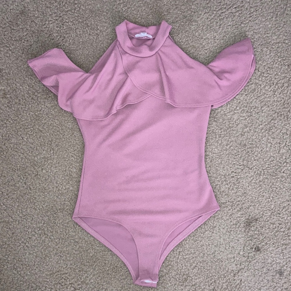 A'Gaci Pink Mauve Off Shoulder Bodysuit Top